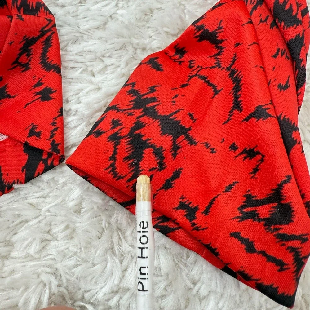 Blair Red Midi Dress Women's Vintage Retro Mock Neck LS Belted Abstract Print - Picture 10 of 12